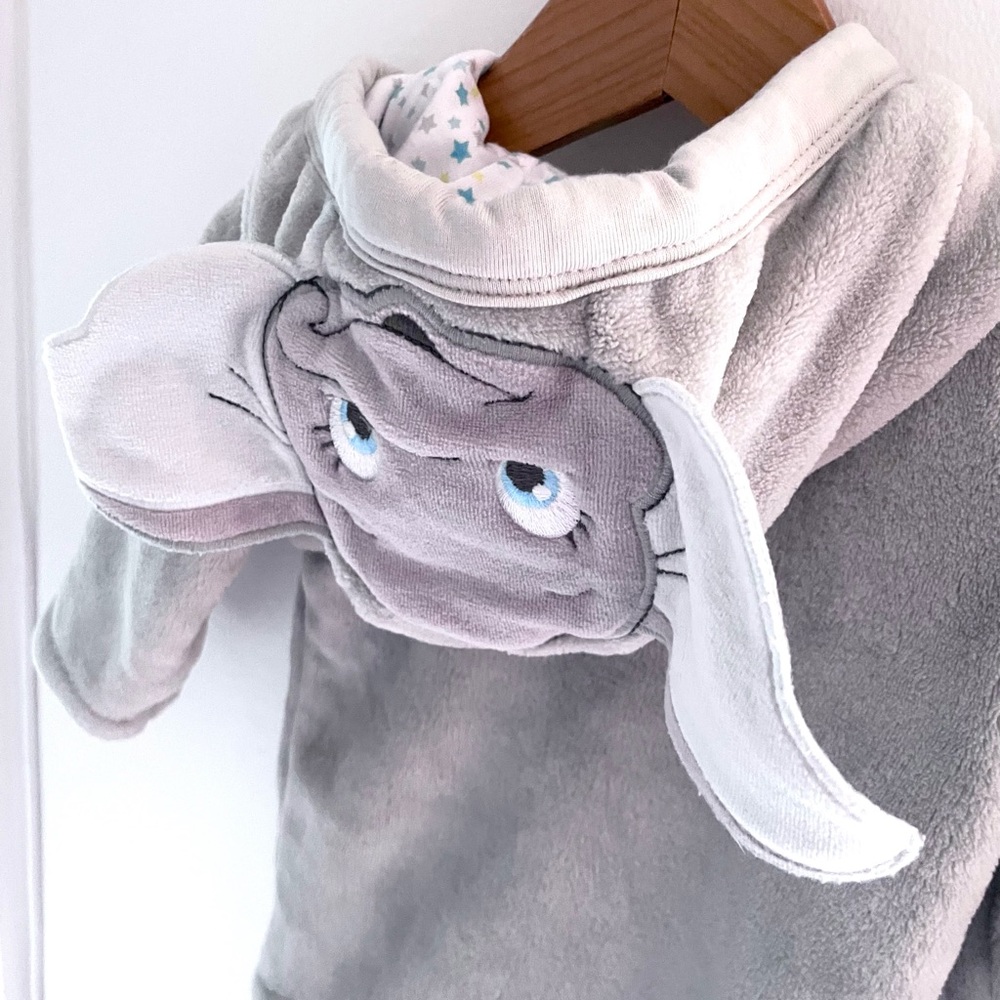 NEW Dumbo Disney Baby Jumpsuit Snowsuit, Dumbo Ears Face Hood, Super Soft Plush - Picture 4 of 16